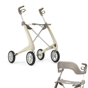 Oyster White byACRE Ultralight Rollator with Backrest Bundle