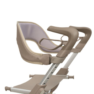 Close-up of the padded backrest for the byACRE Carbon Ultralight rollator showing the clips