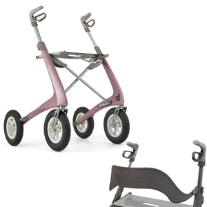 Rose Gold byACRE Overland Rollator with backrest Bundle