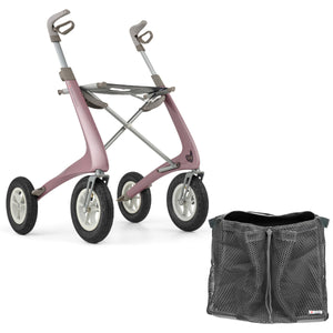 Rose Gold byACRE Overland Rollator with grocery bag Bundle