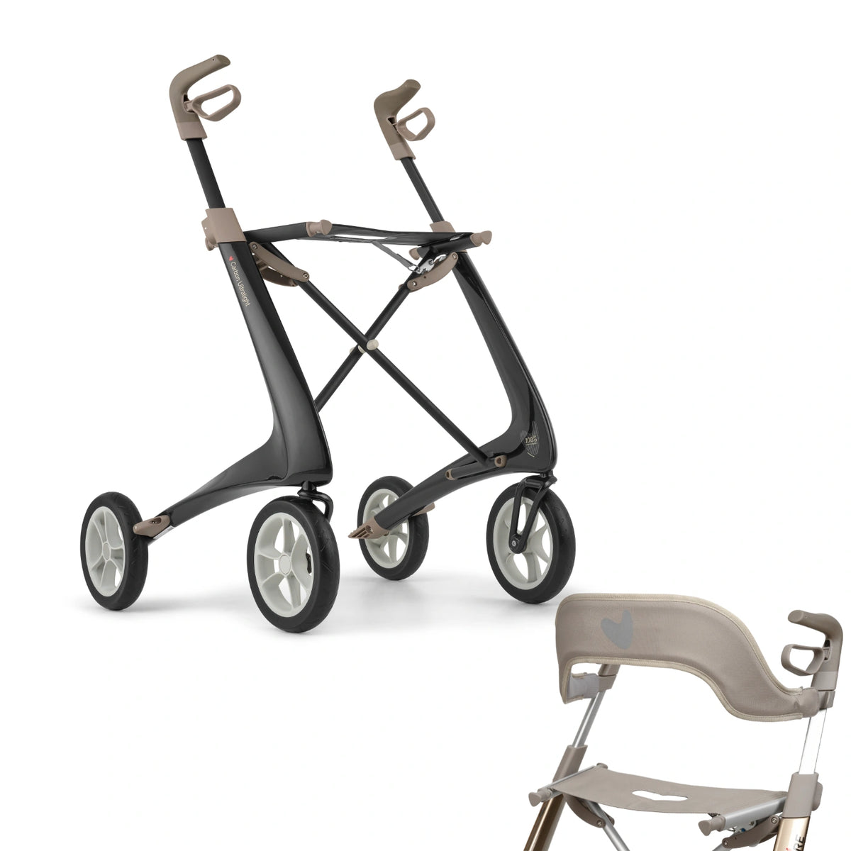 Carbon Black byACRE Ultralight Rollator with Backrest Bundle 