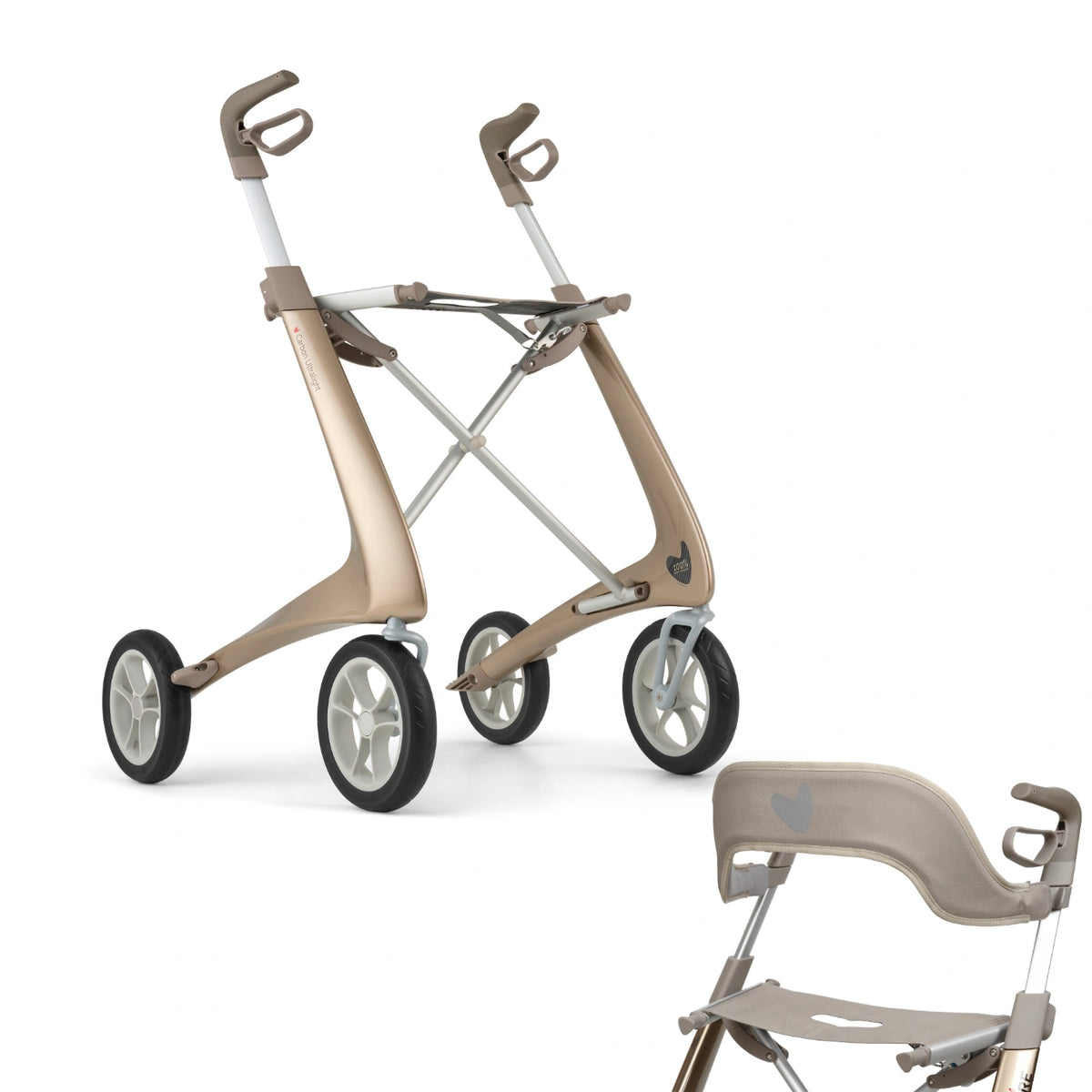 Champagne Gold byACRE Ultralight Rollator with Backrest Bundle 