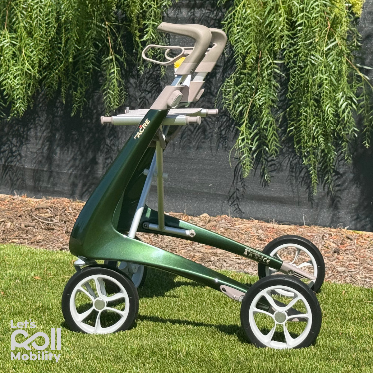 British Racing Green byACRE Ultralight rollator in direct sunlight