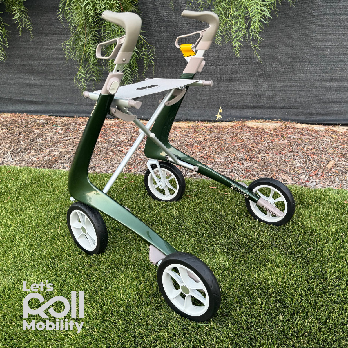 British Racing Green byACRE Ultralight rollator close up in shade