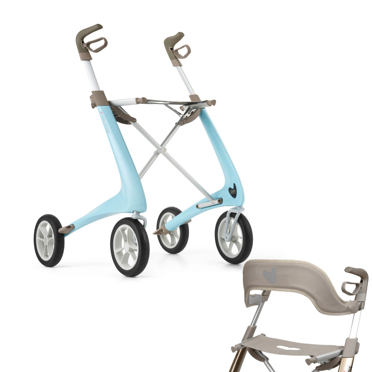 Morning Blue byACRE Ultralight Rollator with Backrest Bundle 