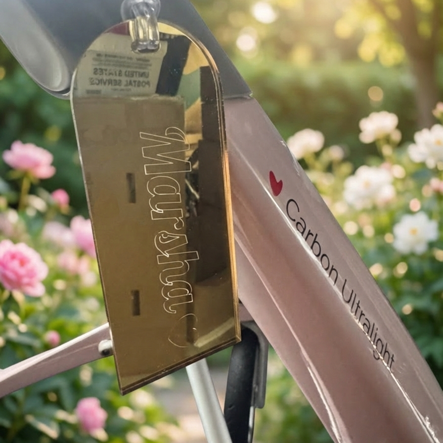 Personalized name tag on a  byACRE Ultralight rollator