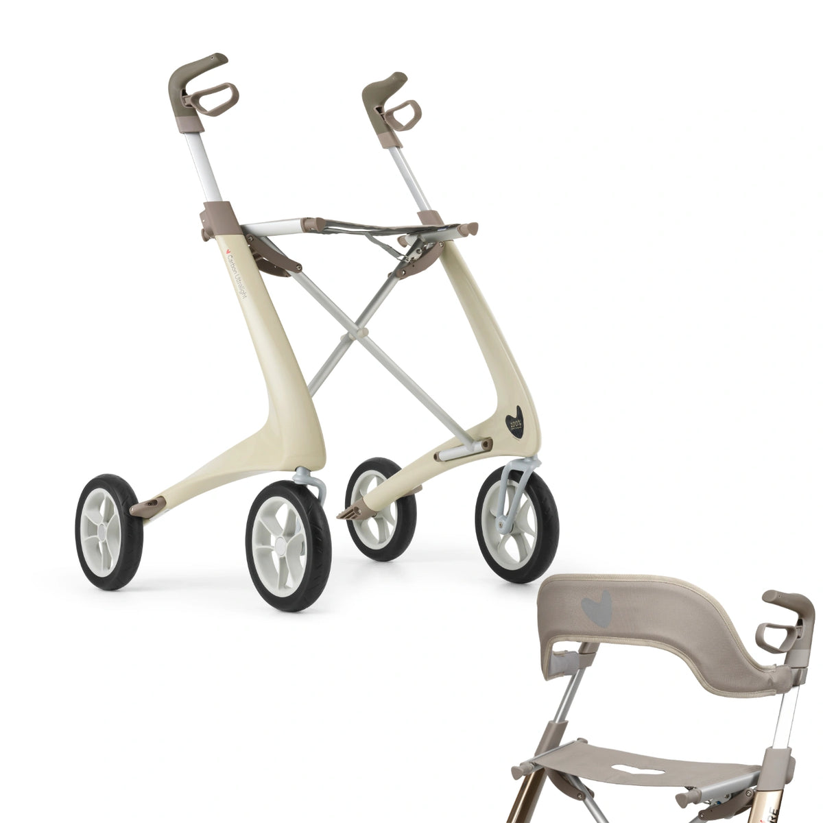 Oyster White byACRE Ultralight Rollator with Backrest Bundle 