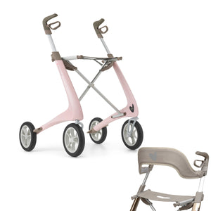Pale Rose byACRE Ultralight Rollator with Backrest Bundle 