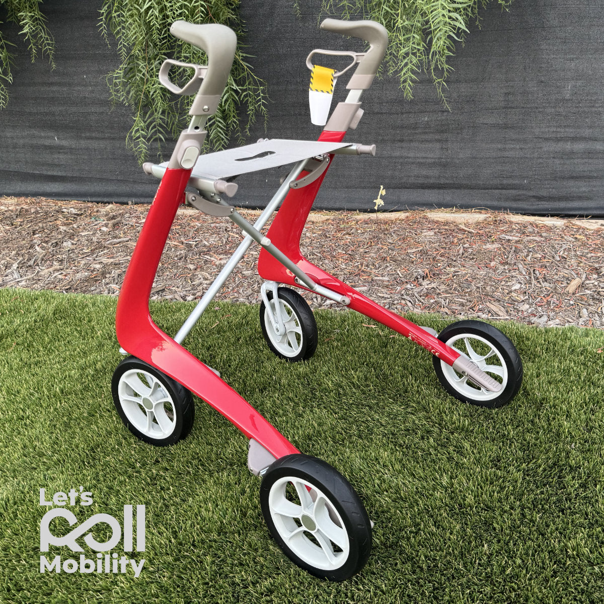 Strawberry Red byACRE Ultralight rollator close up in shade