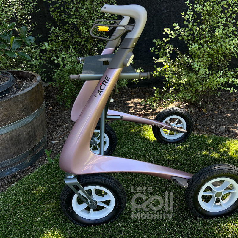 Rose Gold pink byACRE Carbon Overland rollator in the shade