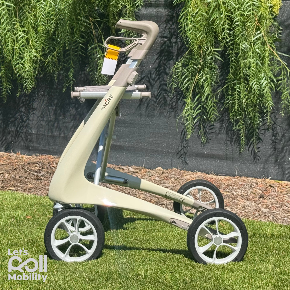 Oyster White byACRE Ultralight rollator in direct sunlight