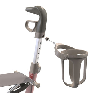 Image showing how the cup holder attaches to the byACRE Ultralight rollator