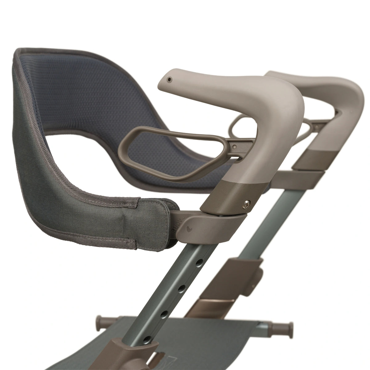 Close-up of the padded backrest for the byACRE Carbon Overland rollator showing the clips 
