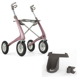 Rose Gold byACRE Overland Rollator with Cane Holder Bundle 