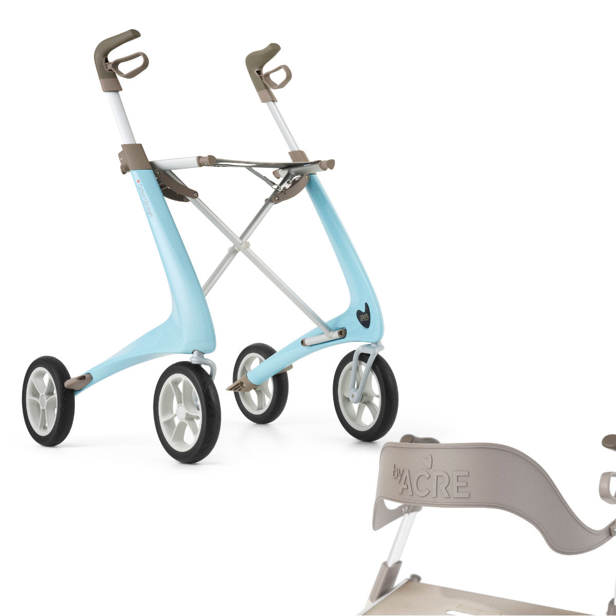 Morning Blue byACRE Ultralight Rollator with backrest Bundle 