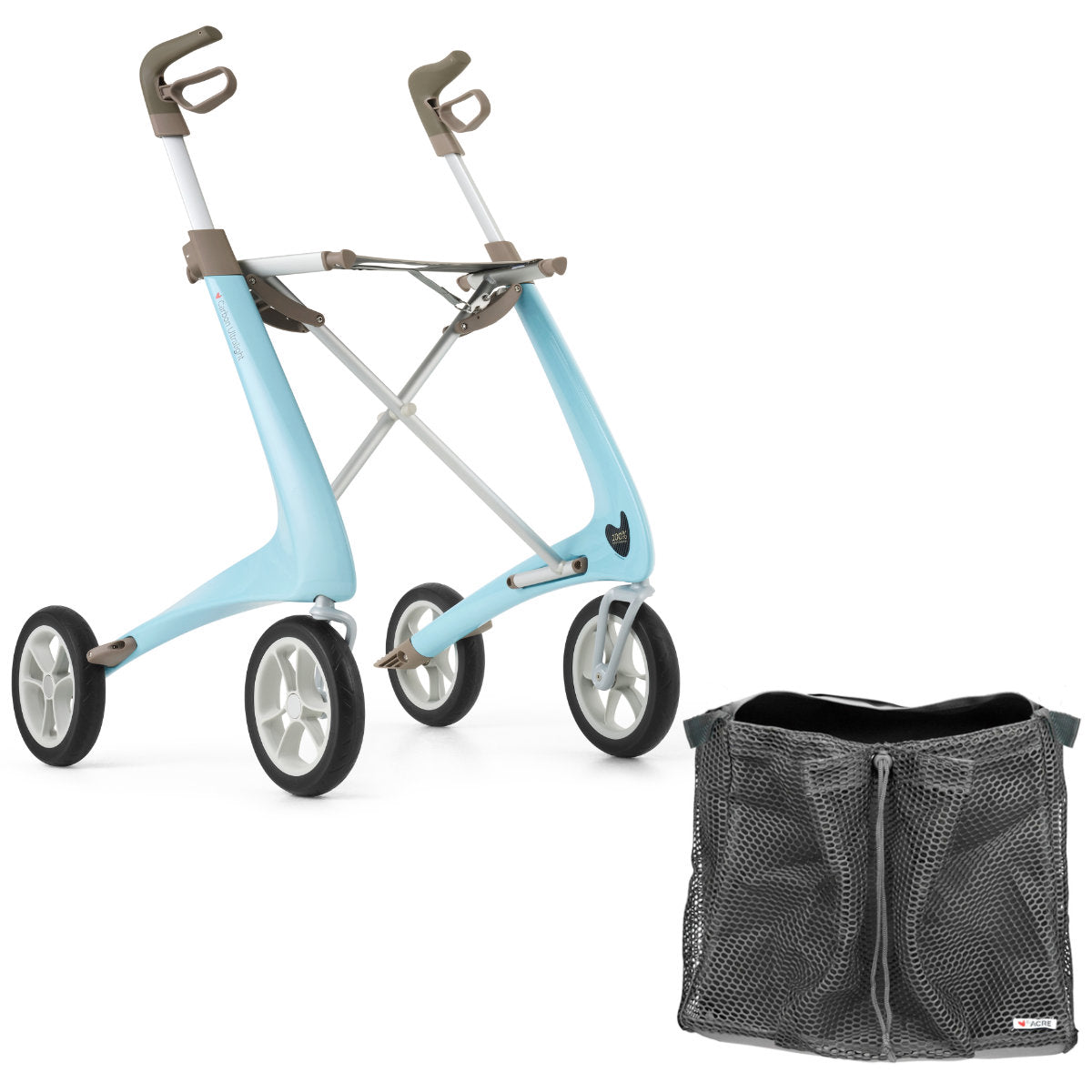 Morning Blue byACRE Ultralight Rollator with grocery bag Bundle 