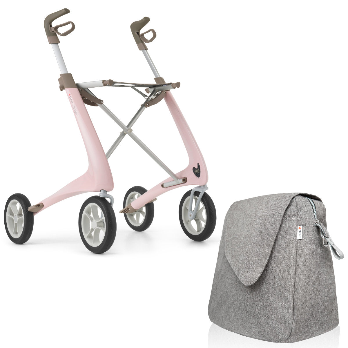 Pale Rose byACRE Ultralight Rollator with weekend bag Bundle 
